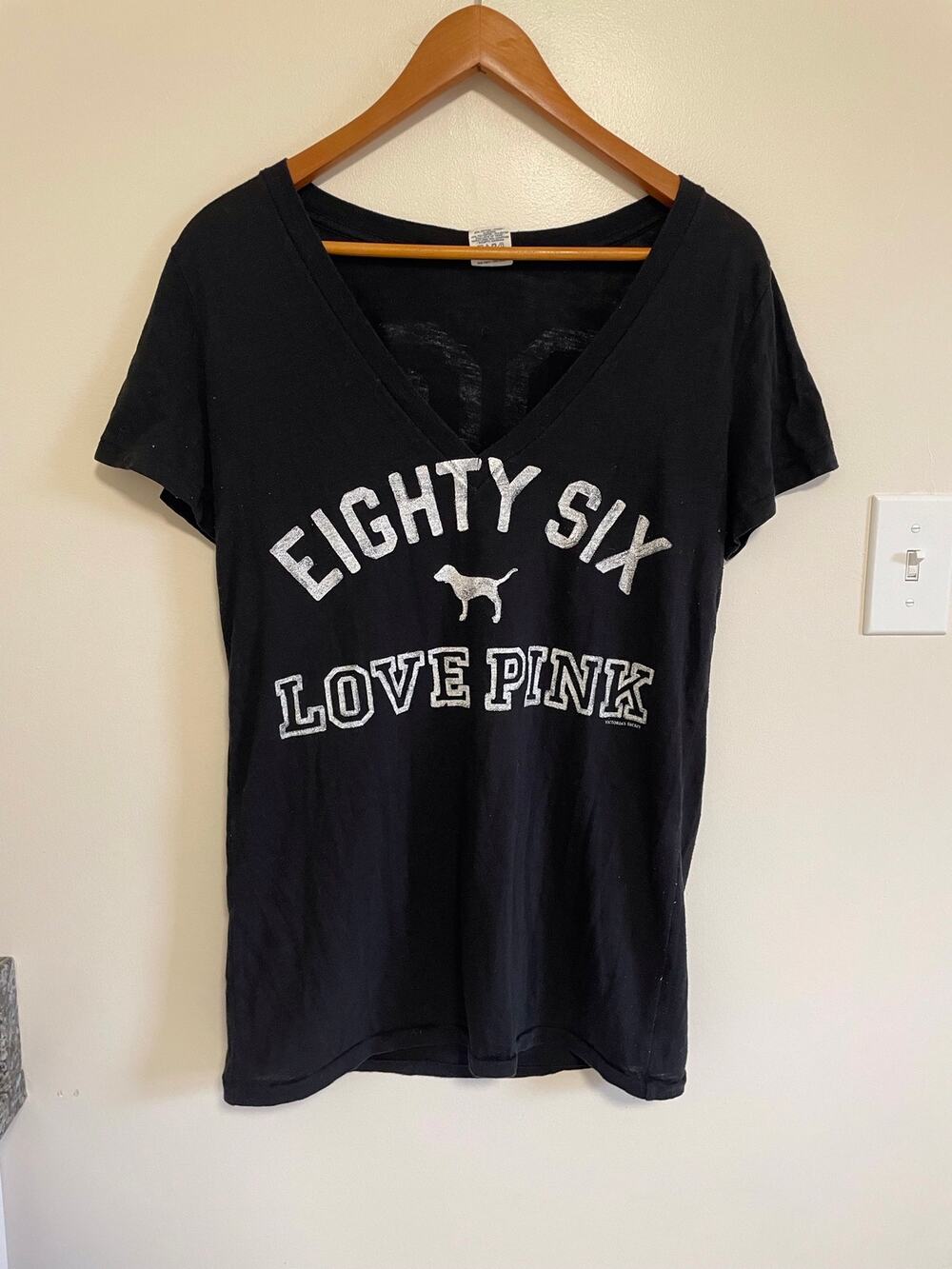 Victoria’s Secret Love Pink y2k black v neck t shirt